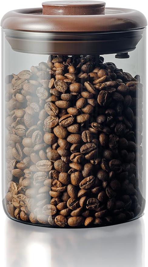 Ground Coffee Glass Container Airtight 10 oz – Pop Top Ground Coffee Canister with CO₂ Valve, 0.63lb Coffee Bean Container, UV Resistant