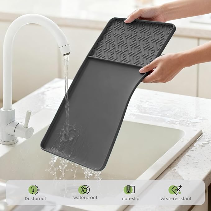 Silicone Coffee Mat with Raised Edges 19" x 12" – Waterproof Countertop Mat, Coffee Maker Pad, Espresso Machine Mat, Heat Resistant Dish Drying Mat