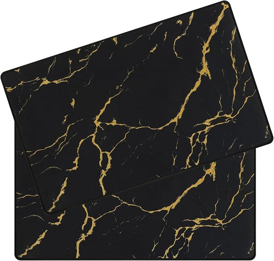 SHACOS Coffee Mat 2 Pack 12x19 Inch Absorbent Non Slip Rubber Bar Accessories Coffee Maker Mat for Countertop Dish Drying Mat Heat Resistant, Golden Marble