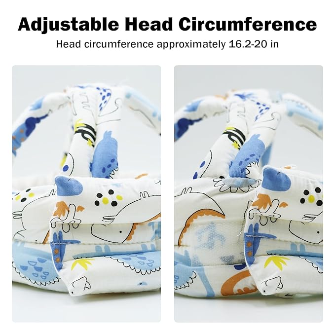 Baby Head Protector Baby Helmet for Crawling Walking, No Bumps Safety Head Adjustable Protective Cap for Walking, Playing - Blue Dinosaur