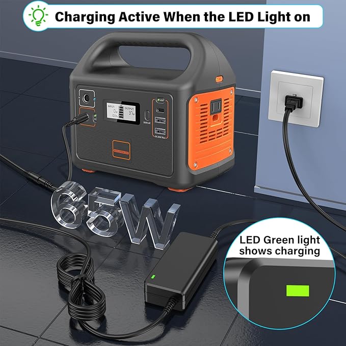 65W for Jackery Portable Power Station Charger Power Cord for Jackery Explorer 160 240 290 E290 E240 E160 Solar Generator & for Honda 290 200 Power Supply AC Adapter Battery Charging Plug Cable