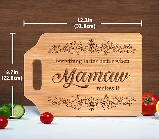 AceThrills Mamaw Gifts, Mamaw Mothers Day Gifts for Mamaws Birthday Gift - Engraved Bamboo Cutting Board 12.3"L × 8.7"W × 0.4"Th