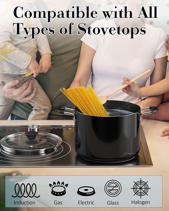 Cook N Home 8 Quart Non Stick Stock Pot with Lid, Large Pots for Cooking | Nonstick Soup Pot, Stockpot Induction Cookware - Oven & Dishwasher Safe, Black