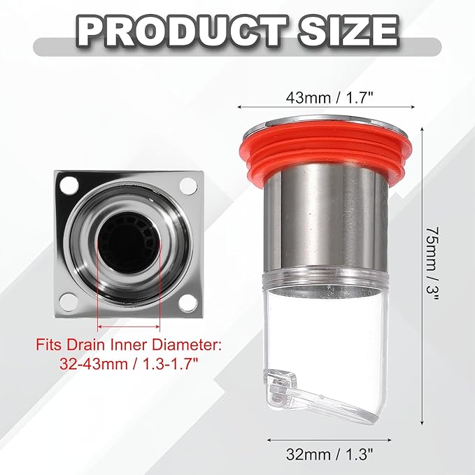 uxcell 3" Odor Proof Floor Drain, Floor Drain Shower Plug Drain Backflow Preventer Suitable for Pipes Tubes Bathroom Kitchen, Red Silver/Transparent