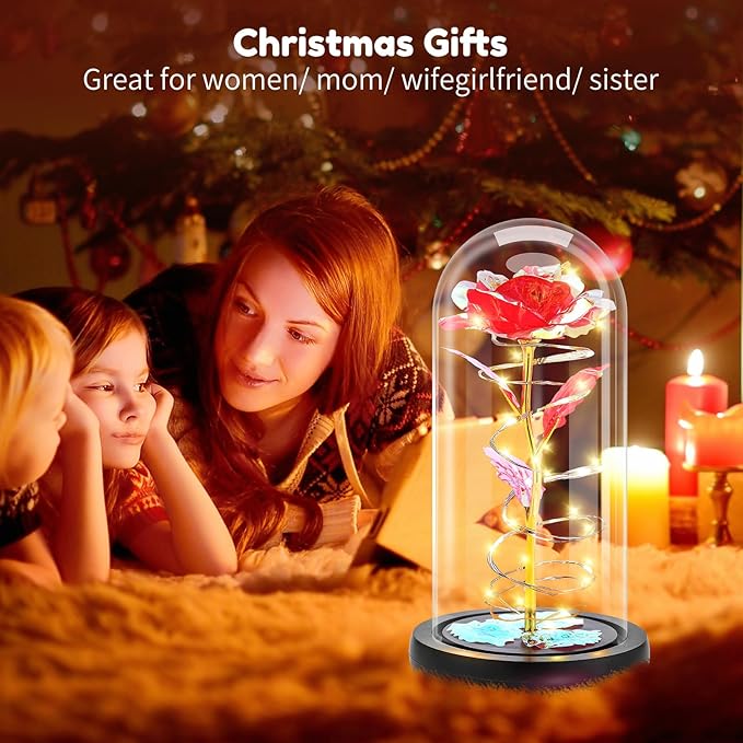 Otlonpe Preserved Forever Mothers Day Flower Gifts for Mom, Glass Light Up Rose Gifts for Women Grandma Girlfriend Wife Sister Her, Valentines Mothers Day Christmas Birthday Womens Gift (Red)