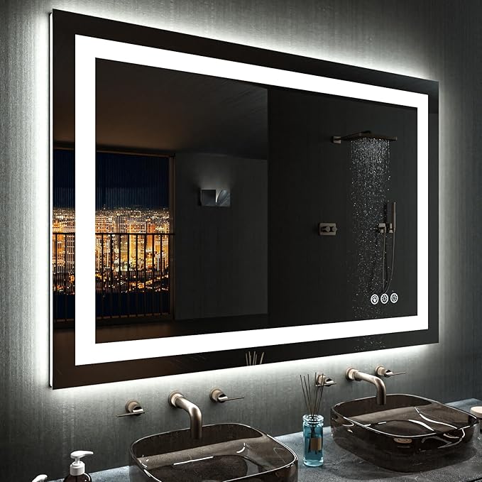 LOAAO 48"X36" RGB LED Bathroom Mirror with Lights, Anti-Fog, Dimmable, Lighted Bathroom Vanity Mirror, Multiple Light Modes, RGB Backlit + Front Light, Memory Function, Tempered Glass, ETL Listed