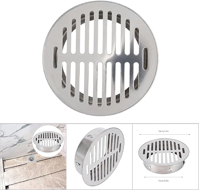 Floor Drain Cover, Stainless Steel Round Anti Blocking Round Grate Cover, Balcony Snap-in Drain Drain Strainers for Bathroom, Kitchen, Washroom, Patios(160 Flat Mouth)