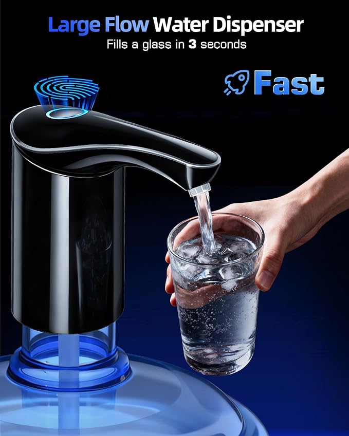 【Highest-Output】 Water Dispenser for 5 Gallon Jug, Electric USB C Water Pump Bottle Whisper-Quiet,Portable Automatic Drinking Jug Pump Rechargeable for Home Office Camping/World Cup Viewing Party