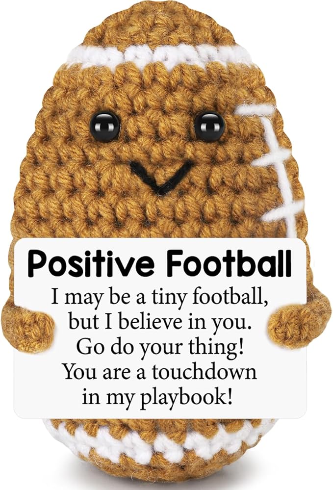 Funny Positive Football Crochet Birthday Gifts for Men, Teacher Appreciation Mothers Day Graduation Gifts for Women Him Her, Inspirational Self Care Home Decor Gift for Mom Dad Son Daughter Coworker