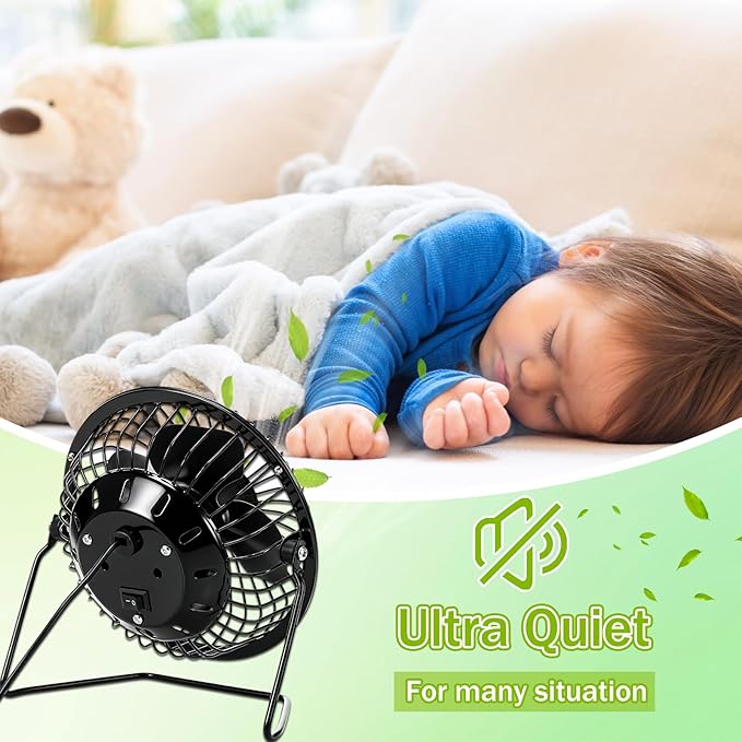 Glooglitter 8 Pcs USB Desk Fan Powerful Quiet 360° Adjustable Rotation Personal Metal Mini Desk Fan Bulk Summer Small Desks Fans for Home Office Bedroom Table Airflow Cooling, USB Powered Only(Black)