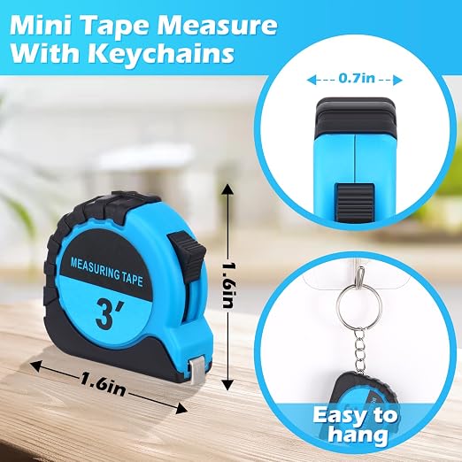 Kanayu 30 Mini Tape Measure Keychains 3 ft Small Retractable Measuring Tape Bulk with Lock Steel Easy Read Pocket for Birthday Party Favors Daily Use (Blue)