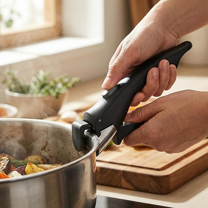 2PCS Removable Pot Handle, Detachable Pan Handle for Pots and Pans, Universal Cookware Replacement Handle, Heat Resistant Anti-Slip Grip, Space Saving Kitchen Accessories (Black)