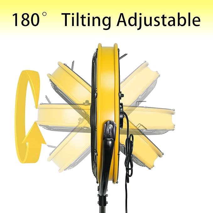 HiCFM 20" Tilting Pedestal Fan, 4300 CFM High Velocity 3-Speed Standing Fan with 1/5 HP Powerful Motor for Commercial, Industrial, Warehouse, Garage, Workshop - UL Safety Listed, 2 Pack