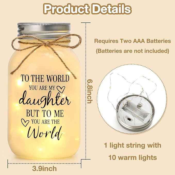 Maracco Mothers Day Gifts for Daughter from Mom - 30 oz Large Mason Jar Night Light, Daughter Birthday Gifts from Mom and Dad, Wedding Blessing Gift, Graduation Gift for Daughters Adult