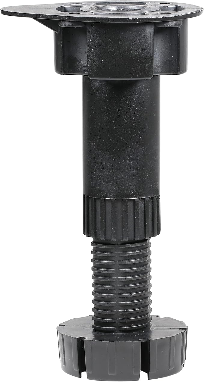 Rok Hardware Adjustable Furniture Legs, Cabinet Leg Levelers, Adjusts from 3-3/4" (95.25mm) to 6" (152.4mm) high - 12 Pack, Black ABS, R3301BLK