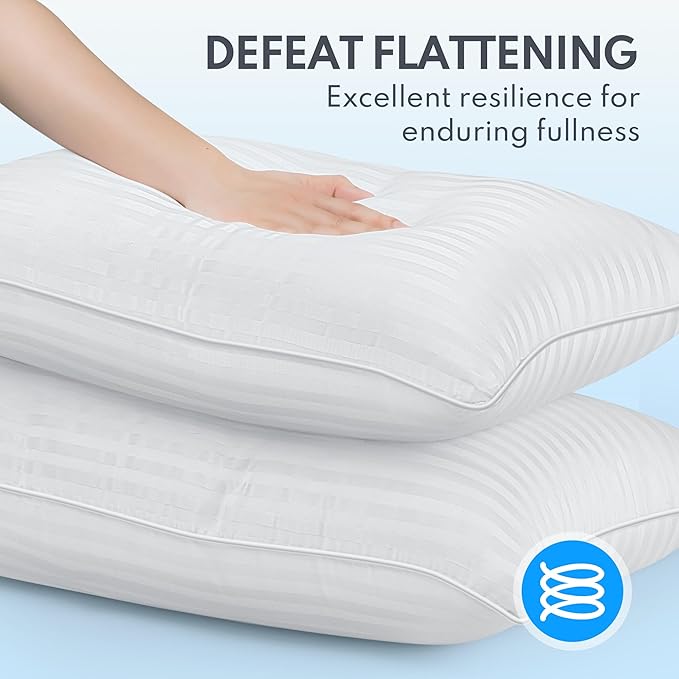 King Size Bed Pillows - Breathable Down Alternative Hotel Quality Pillows Set of 2 for Side, Back, and Stomach Sleepers Fluffy Cooling Soft Microfiber Fill Premium Skin-Friendly