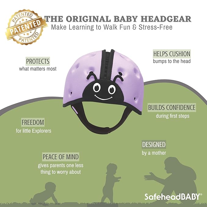 SafeheadBABY Soft Baby Head Protector Helmet for Crawling and Walking 7–24 Months – Ultra-Lightweight & Breathable Infant Safety Helmet That Grows with Your Baby (Circ. 40–52 cm) – Ladybird Purple