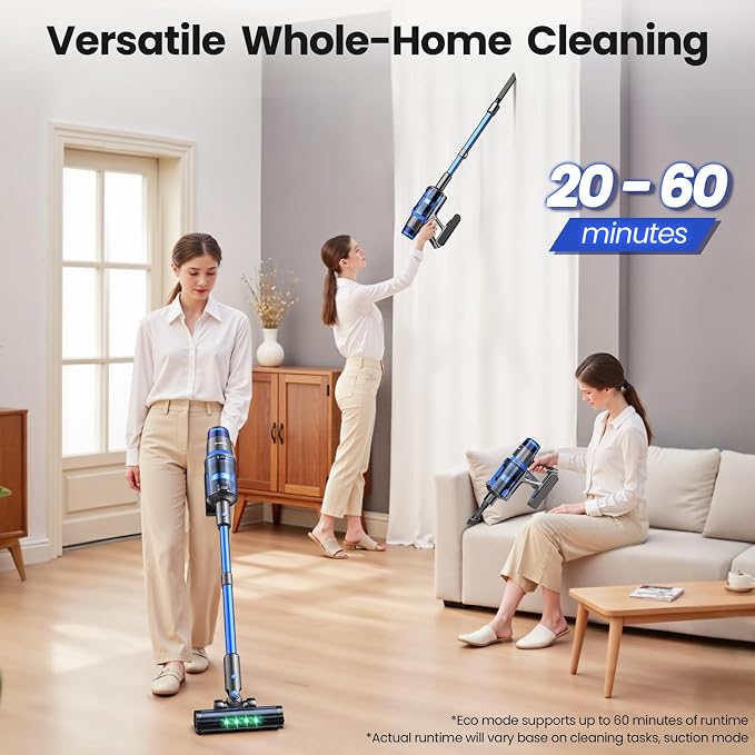 V25 Cordless Vacuum Cleaner, 680W 60Kpa Powerful Stick Vacuum with Dust Sensor, Digital Display, 4000mAh Rechargeable Battery up to 60Mins, Versatile for Pet Hair, Floor, Carpet (Cobalt)