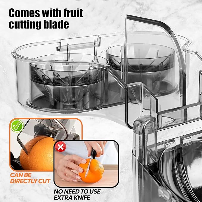 Dual-head Electric Citrus Juicer, 400Ml Twin Citrus Juice Maker with Built-in Safe Fruit Cutter, 8-Blade Pulp Slot, Max Speed 18000 Rpm
