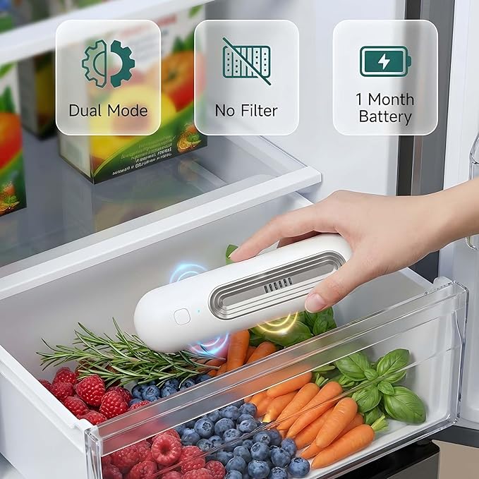 Fridge Deodorizer Odor Eliminator | Rechargeable Refrigerator Purifier | No Filters Needed | Dual Mode | Long Battery Life | Small and Space-Saving (Red)