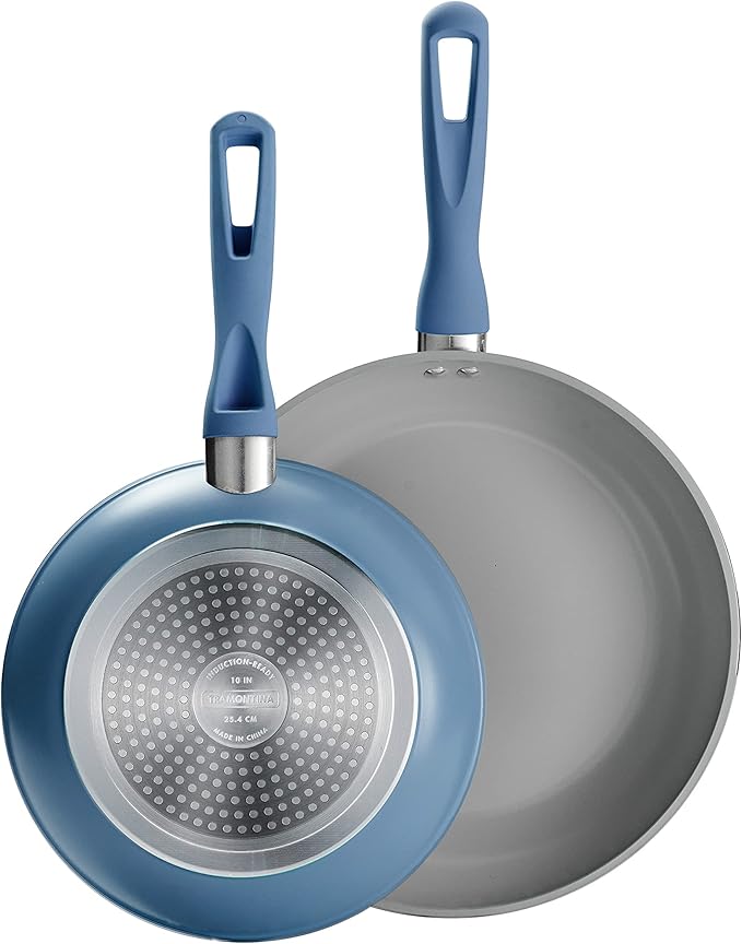 Tramontina Solara 10 & 12-Inch Ceramic Non Stick Frying Pan Set, Heavy-Gauge Aluminum Skillet with Nonstick Coating, Dishwasher and Oven Safe (Blue, 2-Pack)