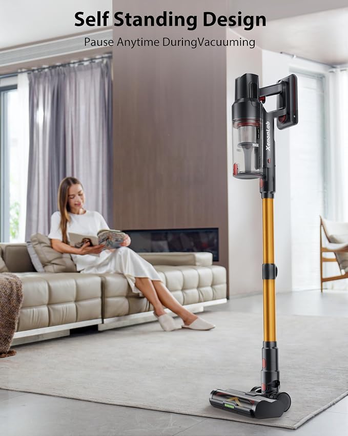 Cordless Vacuum Cleaner, 75Mins/55KPa/650W Freestanding Vacuum Cleaners for Home, with Anti-Static&Anti-Tangle Brush, LED Touch Screen, Stick Vacuum for Carpets, Pet Hair, Hardwood Floors