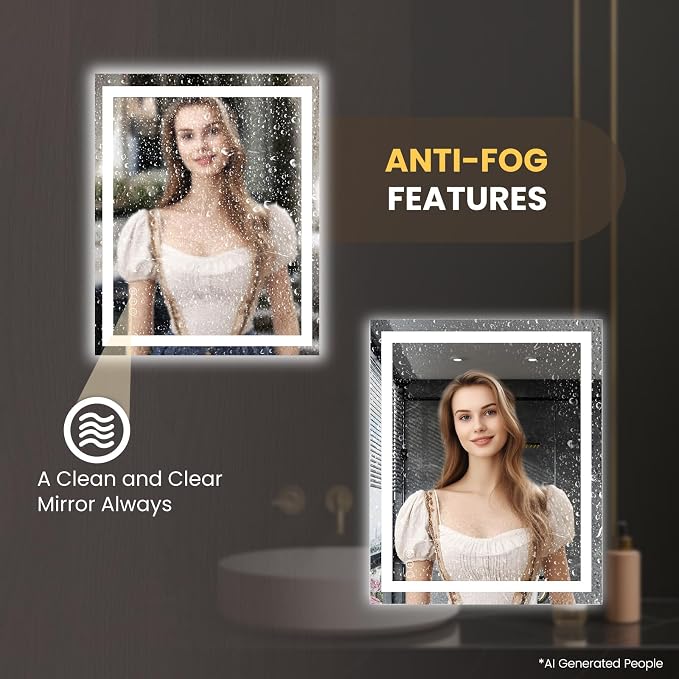 LOAAO 28"X36" LED Bathroom Mirror with Lights, Anti-Fog, Dimmable, Backlit + Front Lit, Lighted Bathroom Vanity Mirror for Wall, Memory Function, Tempered Glass, ETL Listed