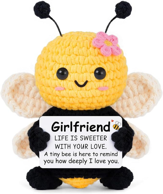 Gifts for Girlfriend - Romantic Handmade Crochet Bee - I Love You to My Love Wedding Anniversary Birthday Gift for Women Couple, Emotional Support Crochet Decor