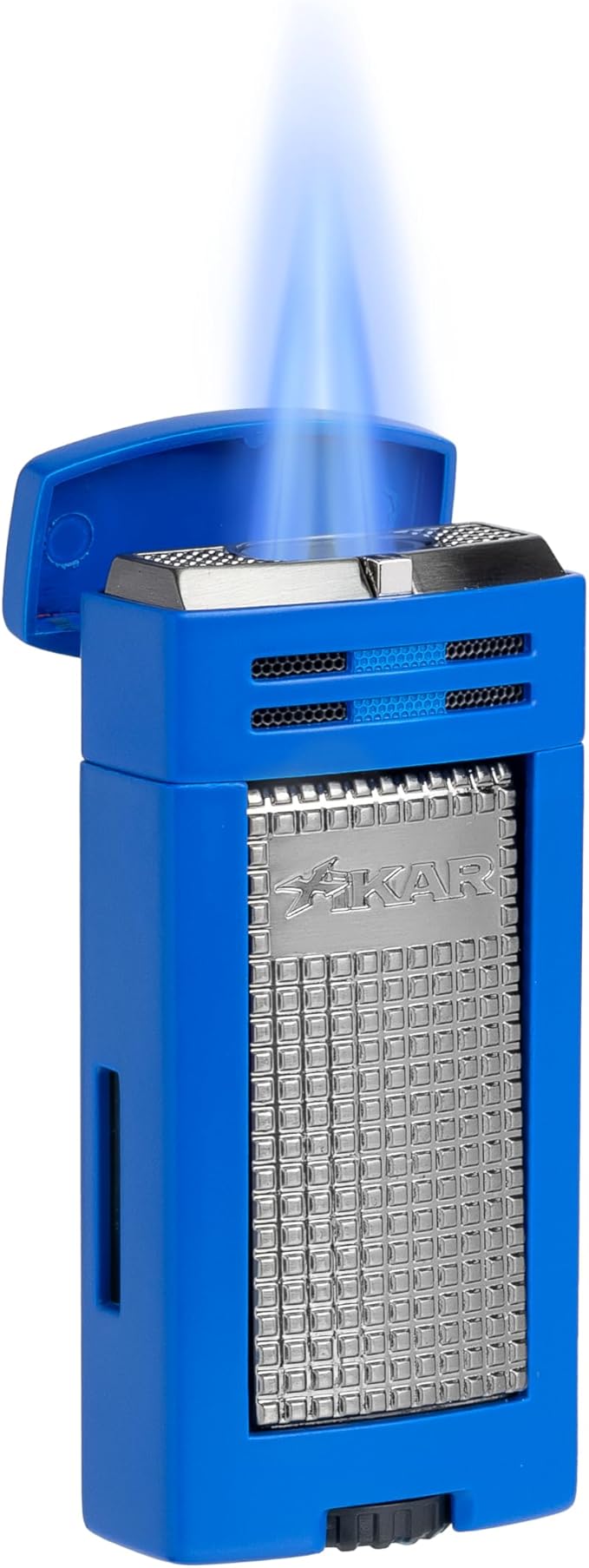 XIKAR® Ion Double-Jet Flame Cigar Lighter. with Textured Trigger Button and a Safety Mechanism. (Blue)