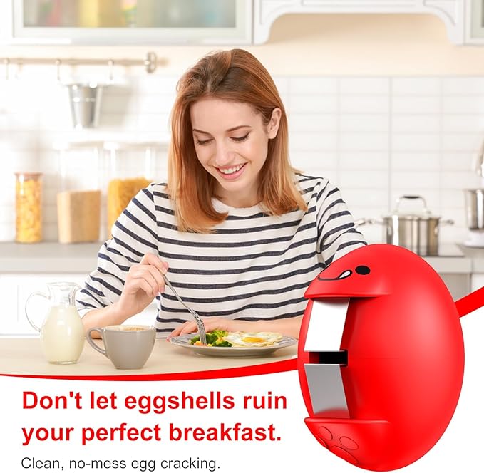 Egg Cracker, Silicone Egg Shell Opener, Cute Egg Shaped Design, Opens Eggs with Ease, A Little Happiness Boost for Your Kitchen. (3-Pack–Green, Red, Yellow)