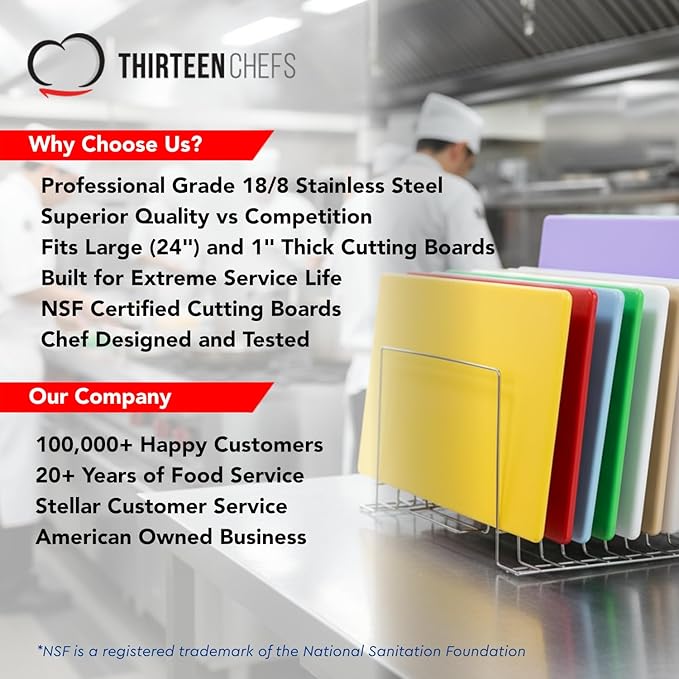 Thirteen Chefs Stainless Steel Cutting Board Rack - Ten 1" Slots fits Baking Sheets, Pans and Lids - Commercial Grade Organizer and NSF Stamped for Restaurants and Kitchens