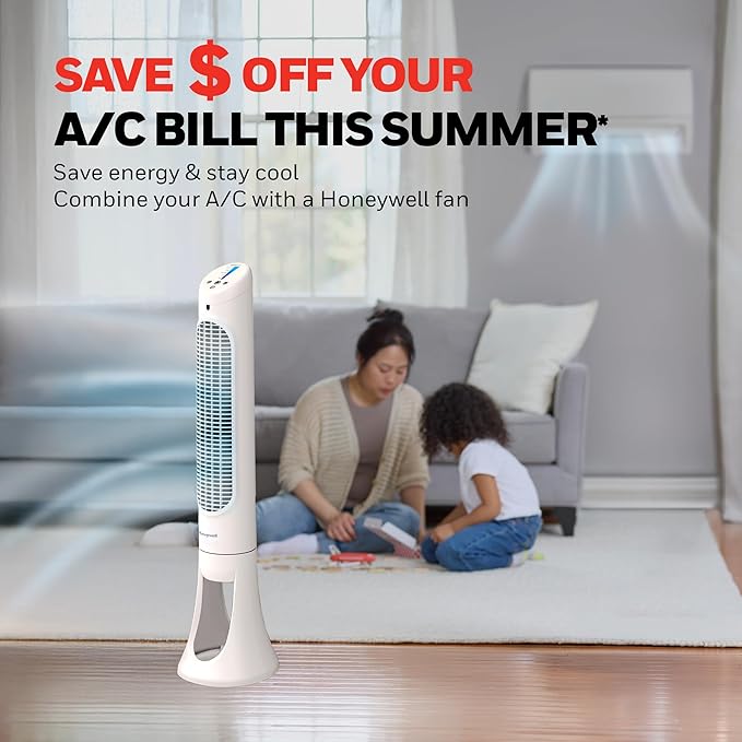 Honeywell QuietSet Whole Room Oscillating Tower Fan with Remote, White, HYF260