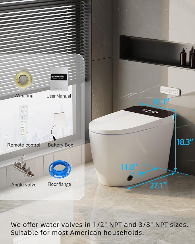 TOTTE Luxury Smart Toilet with Bidet, Hands-Free with Auto Open/Close Lid & Self-Cleaning Bowl | Adaptive Warm Water Wash & Heated Seat, Built-in Aroma, One-Piece Elongated Design