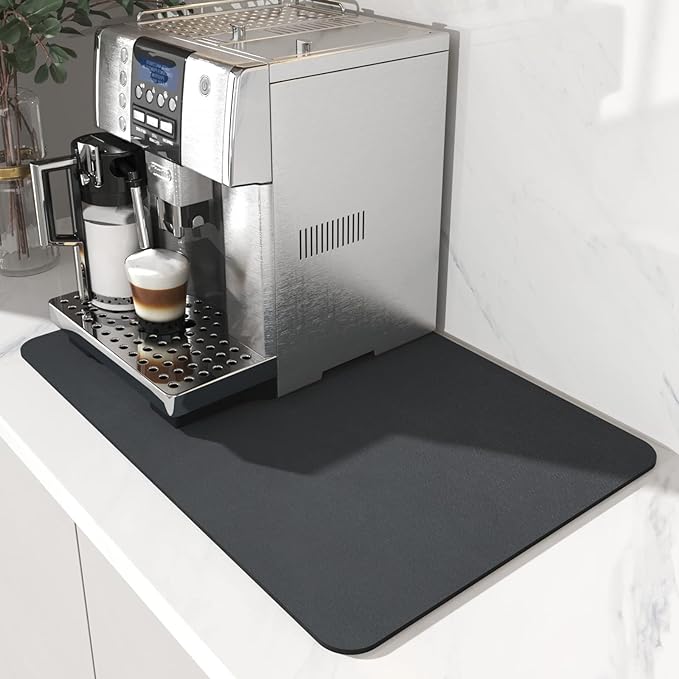 AMOAMI-Coffee Mat Hide Stain Rubber Backed Absorbent Dish Drying Mat for Kitchen Counter-Coffee Bar Accessories Fit Under Coffee Maker, Espresso Machine, Pot, Dish Rack
