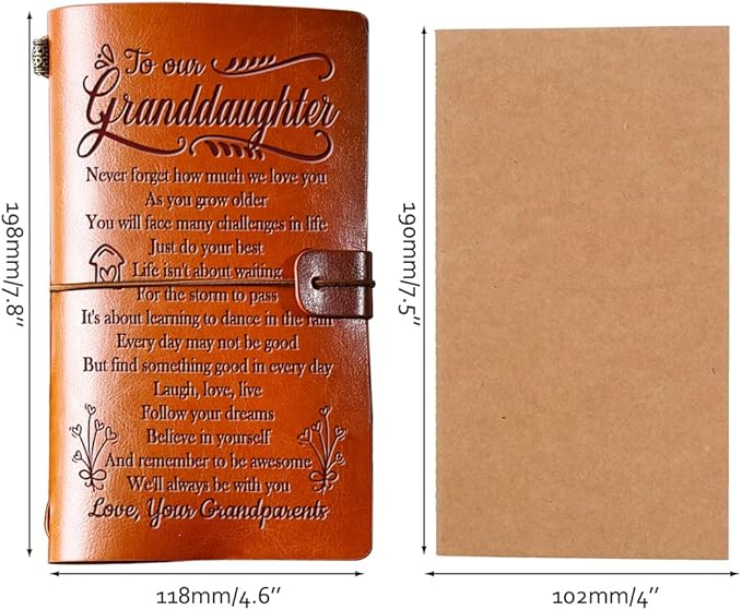Granddaughter Birthday Gifts from Grandma Grandpa, To My Granddaughter Leather Journal, 140 Page Refillable Journal, Unique Christmas Birthday Gifts for Granddaughter from Grandparents