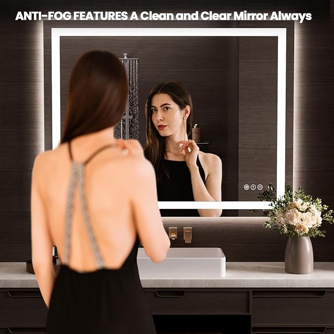 LOAAO 50"X40" LED Bathroom Mirror with Lights, Anti-Fog, Dimmable, Backlit + Front Lit, Lighted Bathroom Vanity Mirror for Wall, Memory Function, Tempered Glass, Safe to Use, ETL Listed