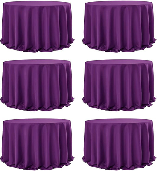 6-Pack Purple Round Tablecloths, 132 Inches, Stain-Resistant Polyester for 6-8 Ft Round Tables - Washable Table Covers for Weddings, Banquets, Birthday Parties, Events