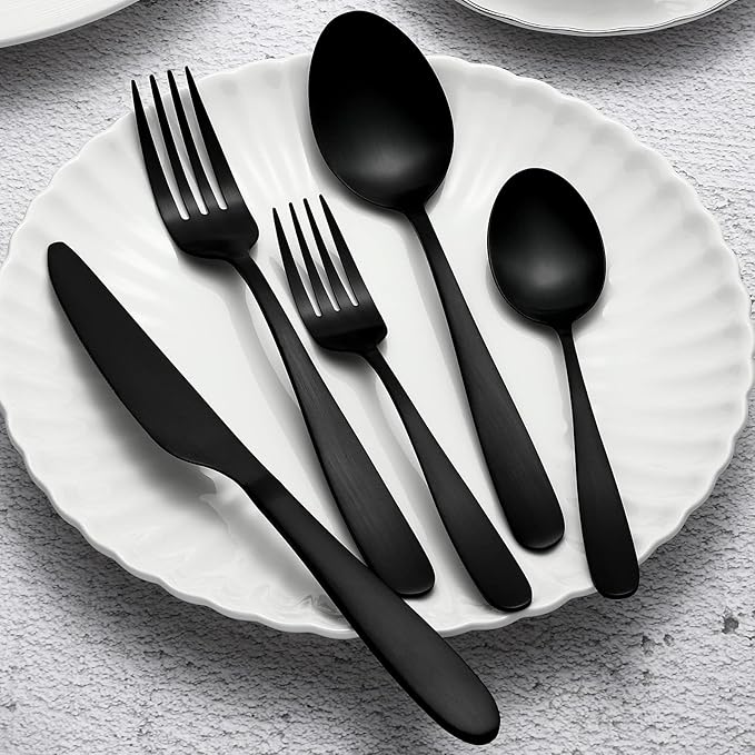Compralo Matte Black Silverware Set for 8, 40 Pieces Black Flatware Set, Stainless Steel Tableware Cutlery Set Include Fork Spoon Knife, Kitchen Utensil Sets for Home and Restaurant