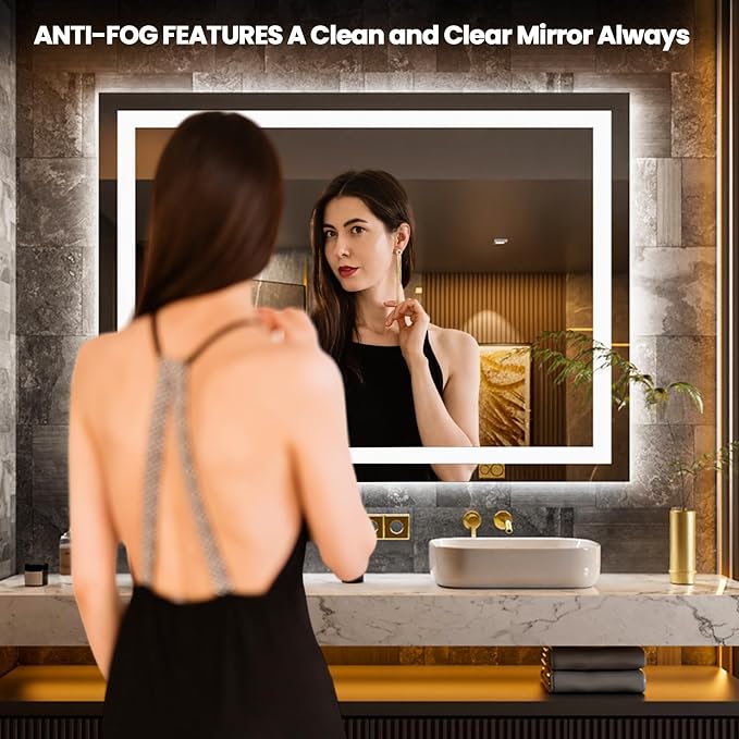 LOAAO 44"X60" LED Bathroom Mirror with Lights, Anti-Fog, Dimmable, Backlit + Front Lit, Lighted Bathroom Vanity Mirror for Wall, Memory Function, Tempered Glass, Safe to Use, ETL Listed