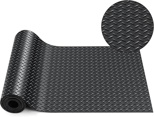 Breling 12 in x 10 ft Rubber Diamond Plate Rolls Mats, Heavy Duty Flooring Rug for Trailers Garage, PVC Water/Stain Outside Stall Resistant Parking Rv Tool(Black)