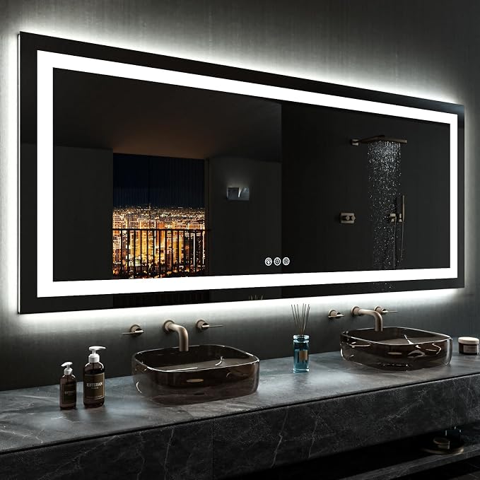 LOAAO 84"X40" RGB LED Bathroom Mirror with Lights, Anti-Fog, Dimmable, Lighted Bathroom Vanity Mirror, Multiple Light Modes, RGB Backlit + Front Light, Memory Function, Tempered Glass, ETL Listed