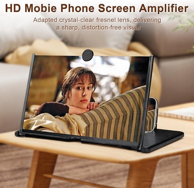 16" Mobile Phone Screen Magnifier, 3D HD Screen Amplifier Projector for Movies, Anti-Blue Light Eye-Protecting Screen with Mobile Phone Holder