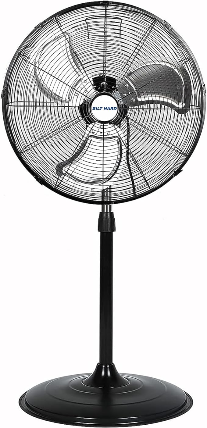 BILT HARD 5200 CFM 20" High-Velocity Industrial Pedestal Fan, 3-Speed Oscillating Stand Fan, Heavy Duty Metal Fan for Commercial, Warehouse, Garage Use