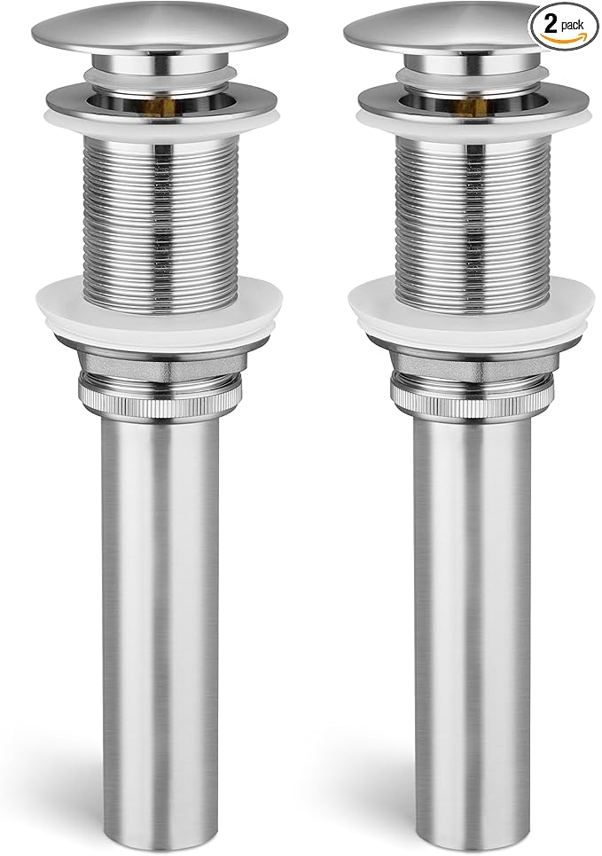 KES Bathroom Sink Drain Without Overflow, Brushed Nickel Pop Up Drain Vessel Vanity Sink Stopper 2 Pack, All Metal Rustproof Brass and 304 Stainless Steel, for 1.6"-1.9" Sink Hole, S2008D-BN-P2