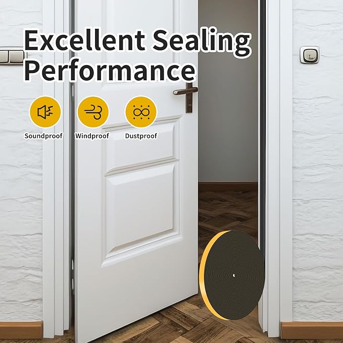 Weather Stripping Door Seal,Weather Stripping,Soundproof,Cold Insulation,High Density CR Foam Insulation Tape for Door, Front Door Frame, Windows,Sliding Door (Black, 1/2 in x 1/16 in x 33Ft)