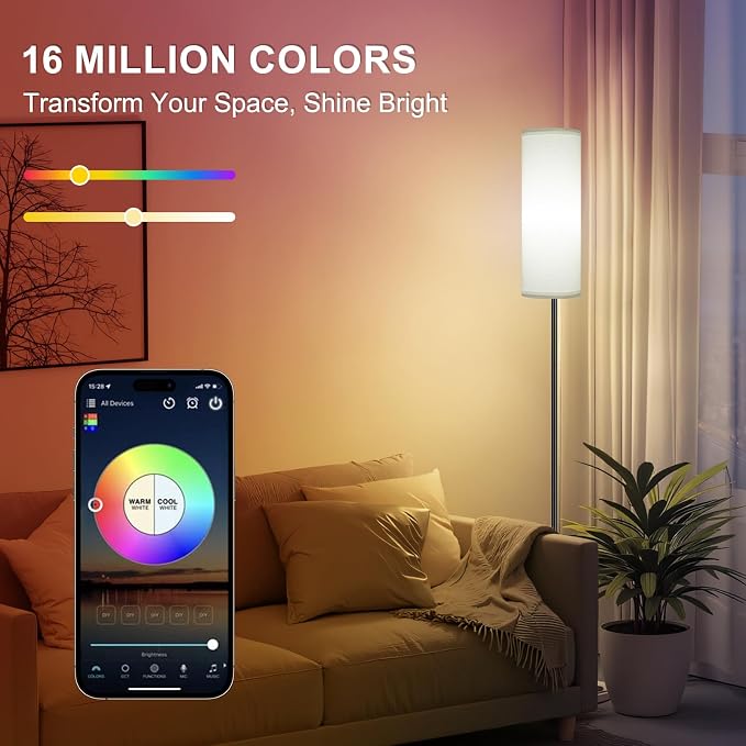 FRIDEKO HOME 2 Pack Floor Lamps for Living Room, Dimmable Colors Temperature & Brightness, Modern Floor Lamp with Remote, Tall Standing Lamps for Living Room Bedroom Office, White Shade 9W Smart Bulb