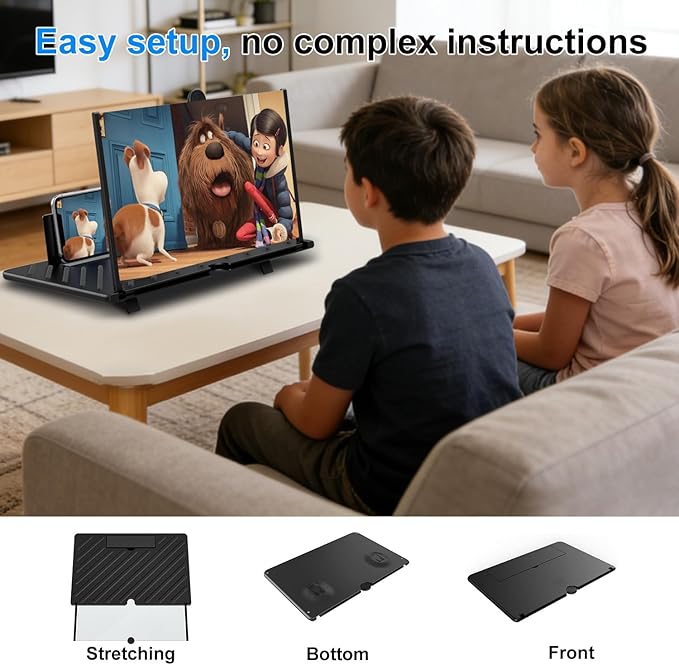 20 Inch Big Screen Magnifier for Cell Phone, Ultra-Clear Mobile Phone Screen Amplifier for Movies, Gaming, Video
