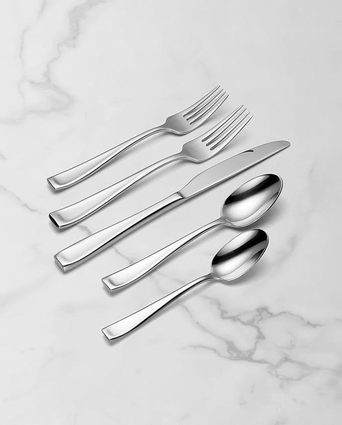 Oneida Silverware Set, Moda Mirror 20-Piece Flatware Set, Service for 4, Made of 18/10 Stainless Steel, Dishwasher Safe, Knife Spoons & Forks, Home & Kitchen, Utensils Set, Cutlery (Silver, 20 Piece)