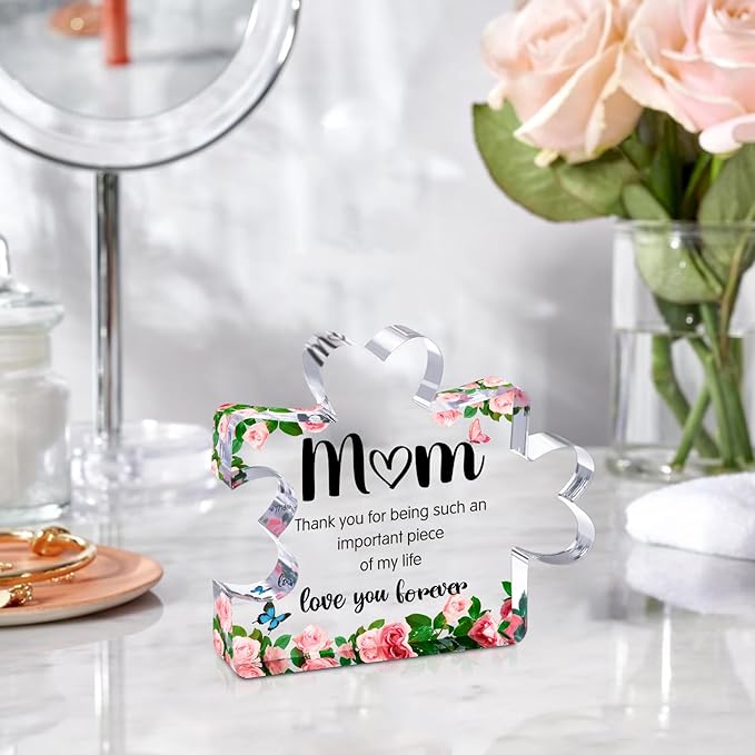 Mothers Day Mom Gifts for Mom Grandma Wife from Husband Daughter Son -Cute Engraved Acrylic Block Puzzle Piece - Mother's, Christmas,Birthday, Anniversary Home Office Desk Presents Ideas for Women Her