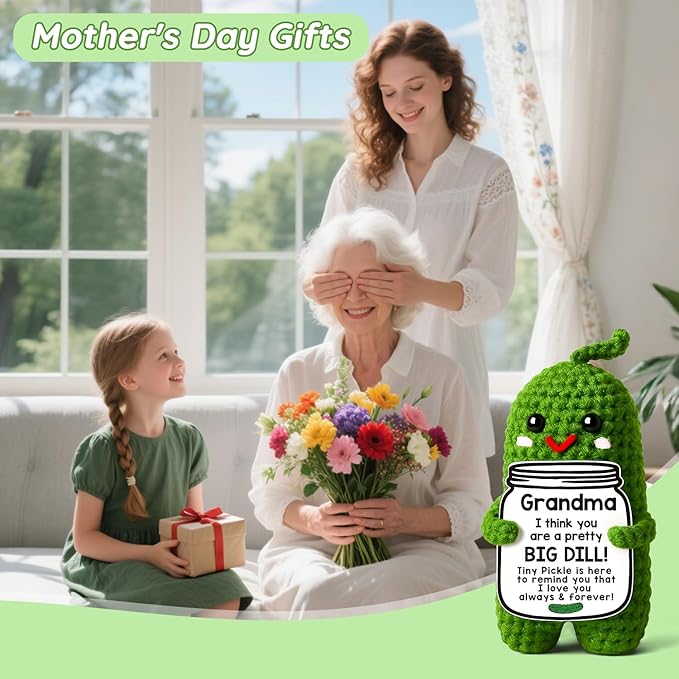 MAMAGIFTREE Grandma Birthday Gifts Mothers Day from Granddaughter Grandson, Crochet Pickle Plush Great Grandma Gifts Grandparents Day Gigi Nana Gift Ideas from Grandkids